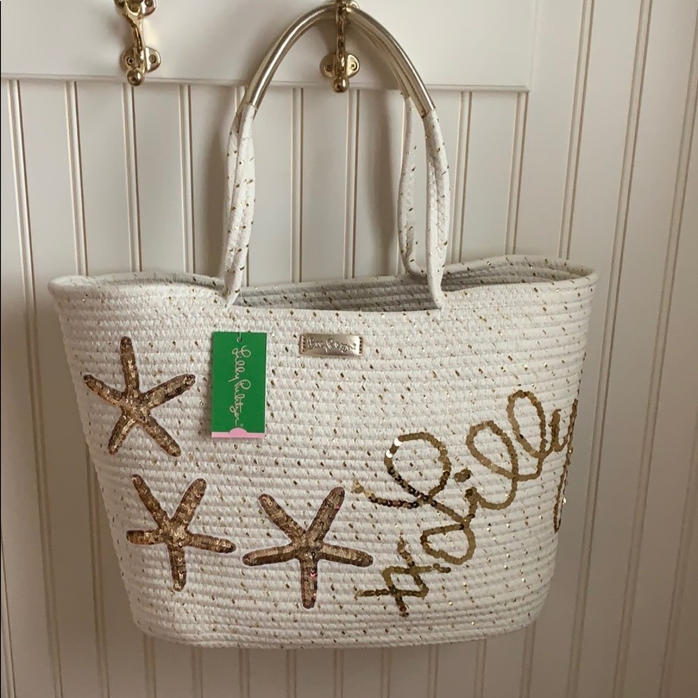 LILLY PULITZER NWT White & Gold Voyager Tote Bag